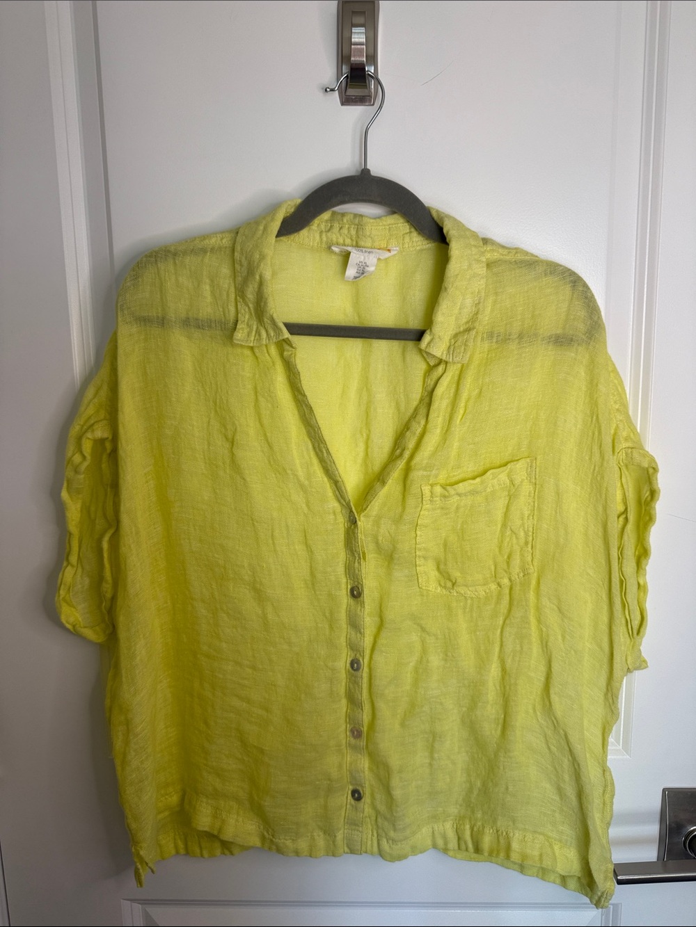 C&C California Bright Yellow 100% Linen Button-Down Shirt